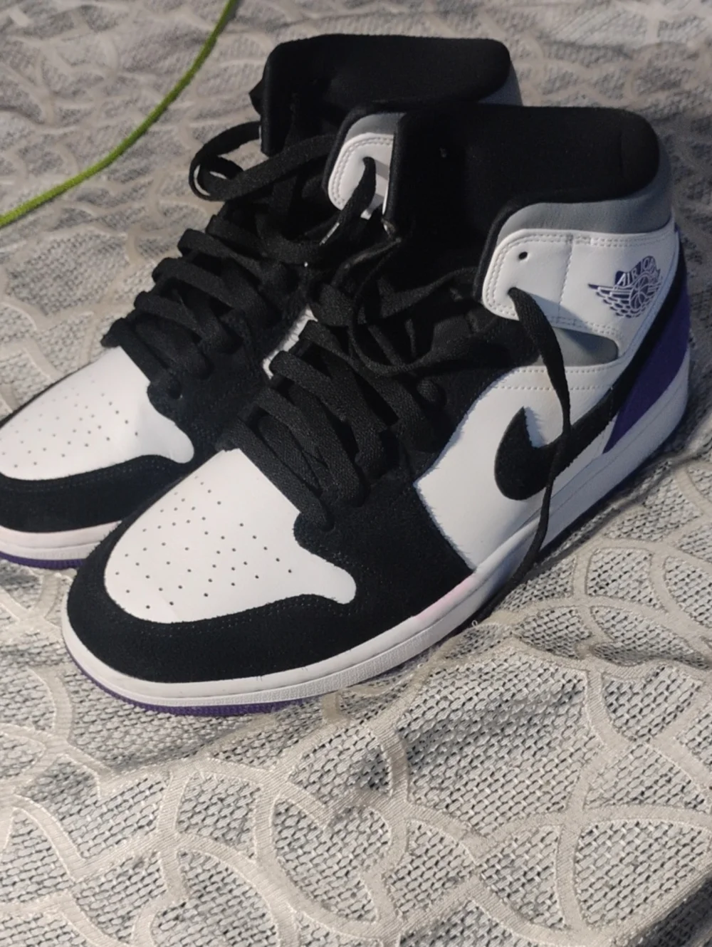 Nike Air Jordan 1 Mid Black White Purple Accent Sneakers